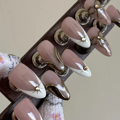 2025 Summer Trendy Handmade Nails Almond Press On Nails 10Pcs 3D Flower Design False Nails with Adhesive Glue & Nail File Set