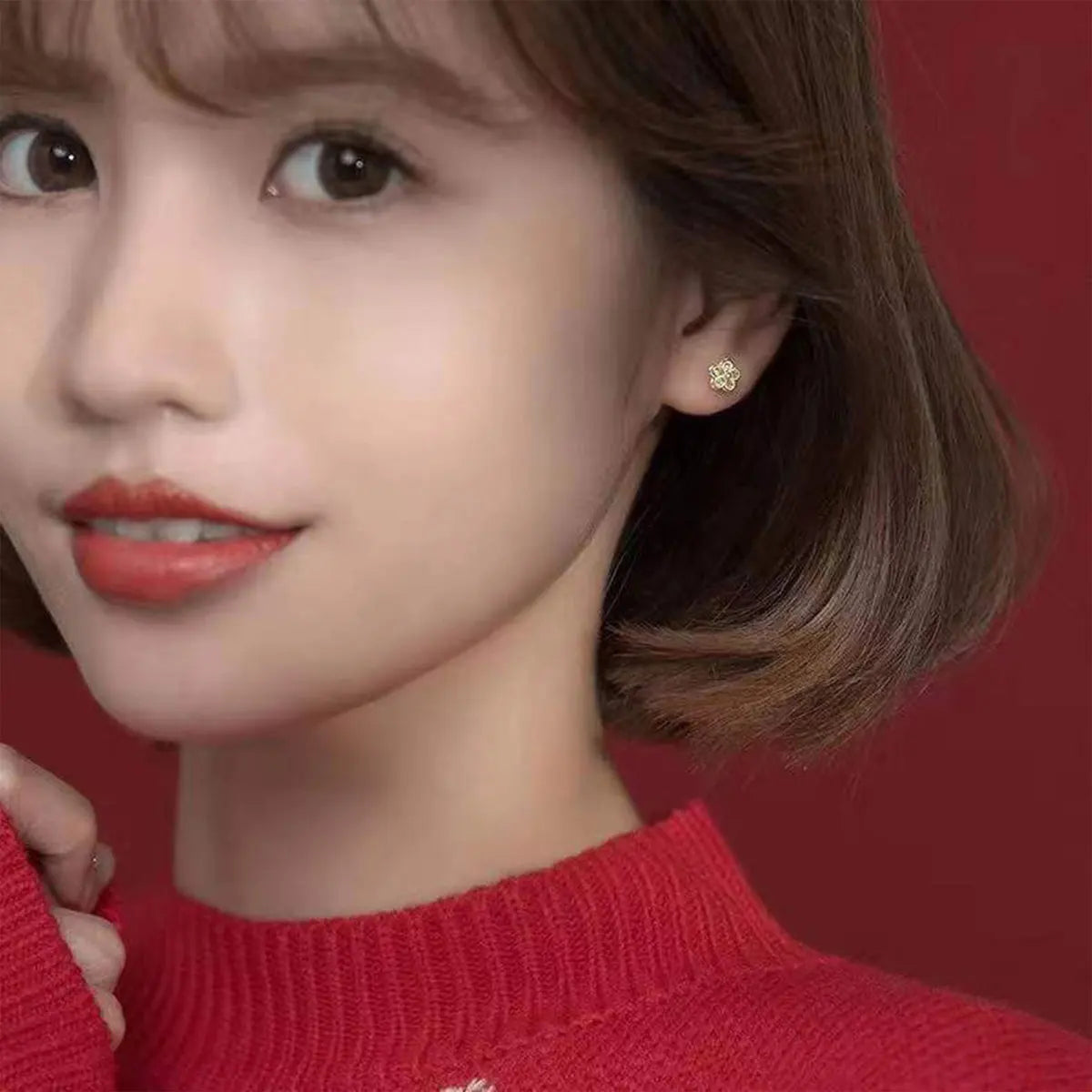 1 pair of everyday everything sweet earrings, double shiny zircon flower earrings for women and girls