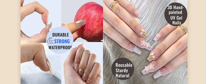 2025 Summer Trendy Handmade Nails Almond Press On Nails 10Pcs 3D Flower Design False Nails with Adhesive Glue & Nail File Set