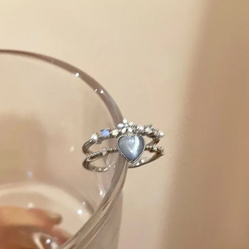 2024 Fashion Jewelry Crystal Rings Heart Adjustable Ring Irregular Geometry Punk Vintage Rings Set for Women Girls Hot Sales