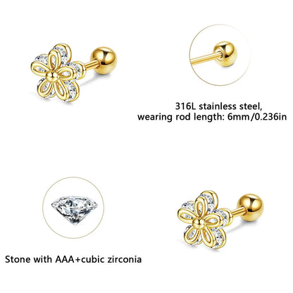 1 pair of everyday everything sweet earrings, double shiny zircon flower earrings for women and girls