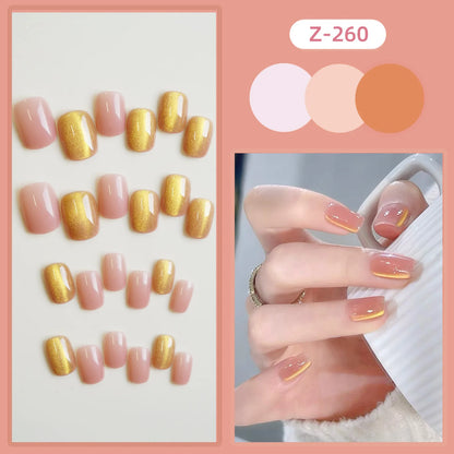 24PCS/1BOX Cat's Eye Fake Nails Phototherapy Gand-worn Armor Fake Nails