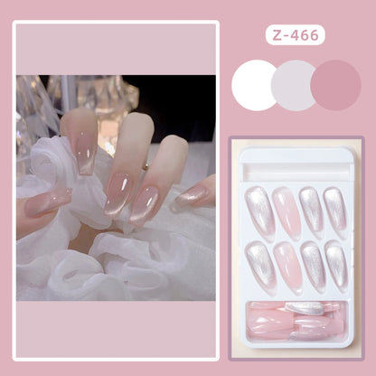 24PCS/1BOX Cat's Eye Fake Nails Phototherapy Gand-worn Armor Fake Nails