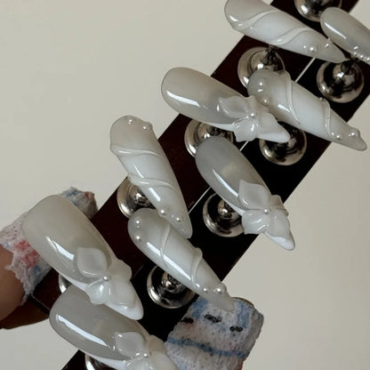 2025 Summer Trendy Handmade Nails Almond Press On Nails 10Pcs 3D Flower Design False Nails with Adhesive Glue & Nail File Set