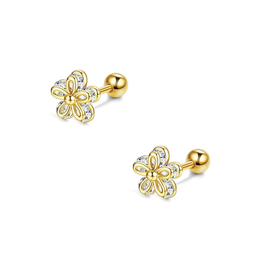 1 pair of everyday everything sweet earrings, double shiny zircon flower earrings for women and girls