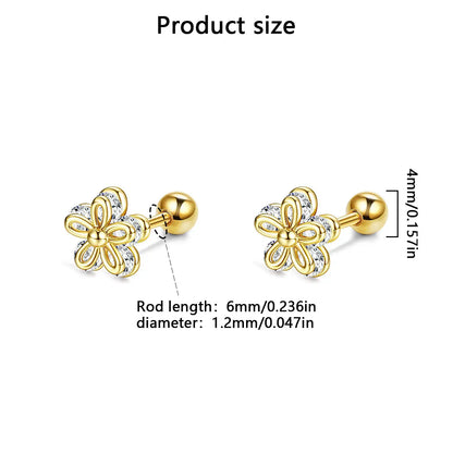 1 pair of everyday everything sweet earrings, double shiny zircon flower earrings for women and girls
