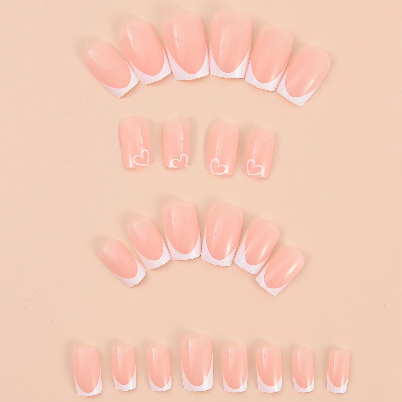 24 Pcs white Long Square French Press On Nails Love Design, Nails tool & 1pc Nail File & 1Nail Glue Sticker Kit Nails For Girl