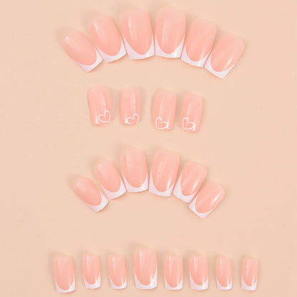 24 Pcs white Long Square French Press On Nails Love Design, Nails tool & 1pc Nail File & 1Nail Glue Sticker Kit Nails For Girl