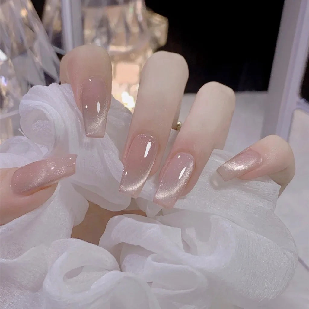 24PCS/1BOX Cat's Eye Fake Nails Phototherapy Gand-worn Armor Fake Nails