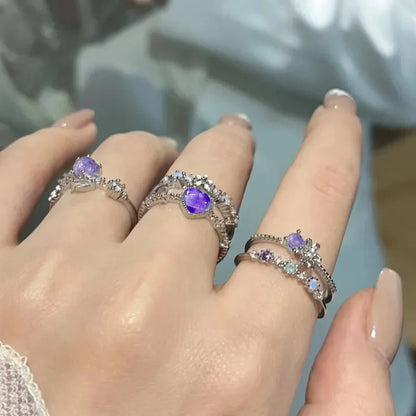 2024 Fashion Jewelry Crystal Rings Heart Adjustable Ring Irregular Geometry Punk Vintage Rings Set for Women Girls Hot Sales