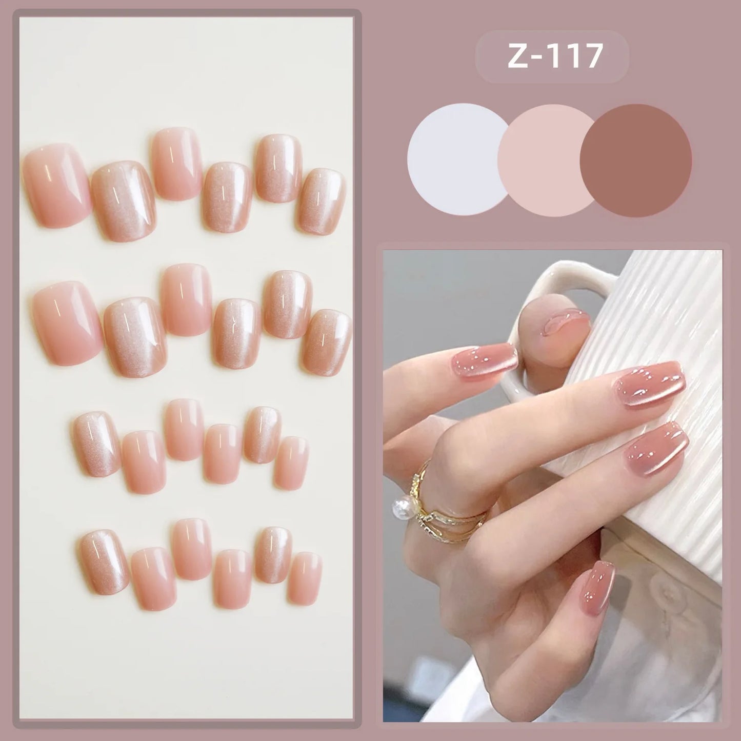 24PCS/1BOX Cat's Eye Fake Nails Phototherapy Gand-worn Armor Fake Nails