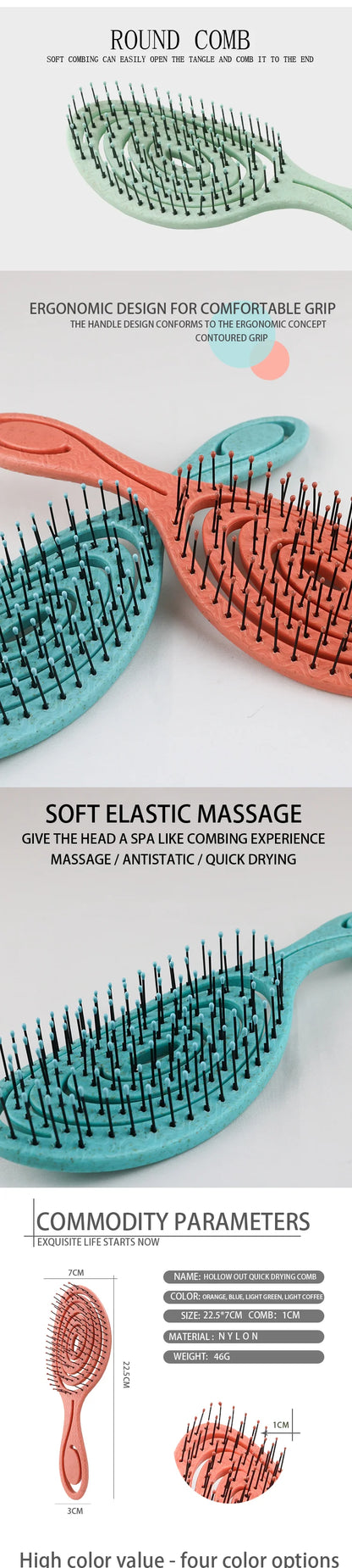 Hair Massage Comb Bristle Nylon Hairbrush Curly Detangle Hair Brush for Salon Hairdressing Tools