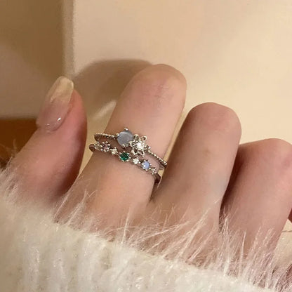 2024 Fashion Jewelry Crystal Rings Heart Adjustable Ring Irregular Geometry Punk Vintage Rings Set for Women Girls Hot Sales