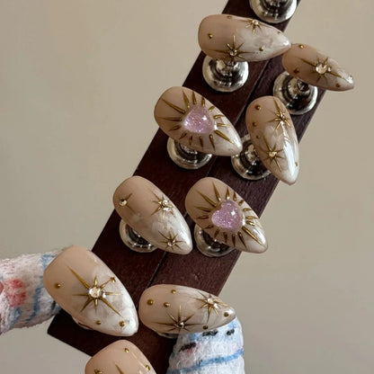 2025 Summer Trendy Handmade Nails Almond Press On Nails 10Pcs 3D Flower Design False Nails with Adhesive Glue & Nail File Set