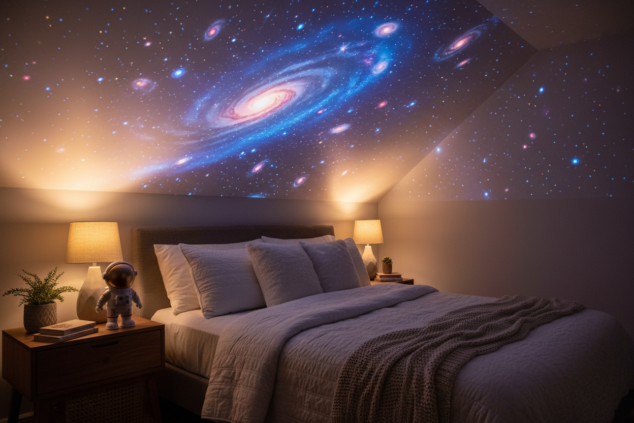 make a  astronaut projector showcase in a bedroom 